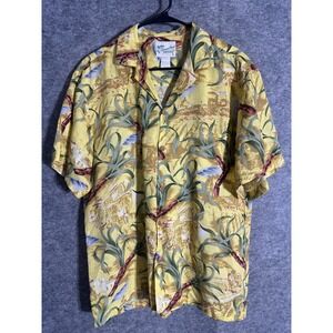 Diamond Head Sportswear Floral Aloha Hawaiian Button Up Shirt Mens Yellow Medium